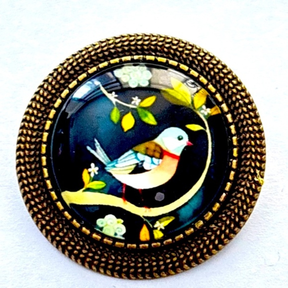 Retro Bird Print Handmade Brooch, NWT